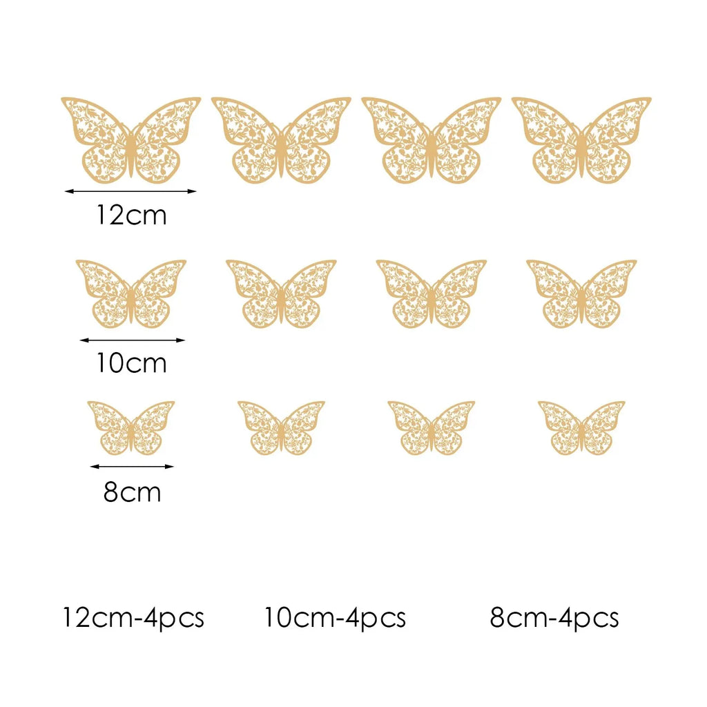 Papillons 3D en papier ajouré, lot de 12