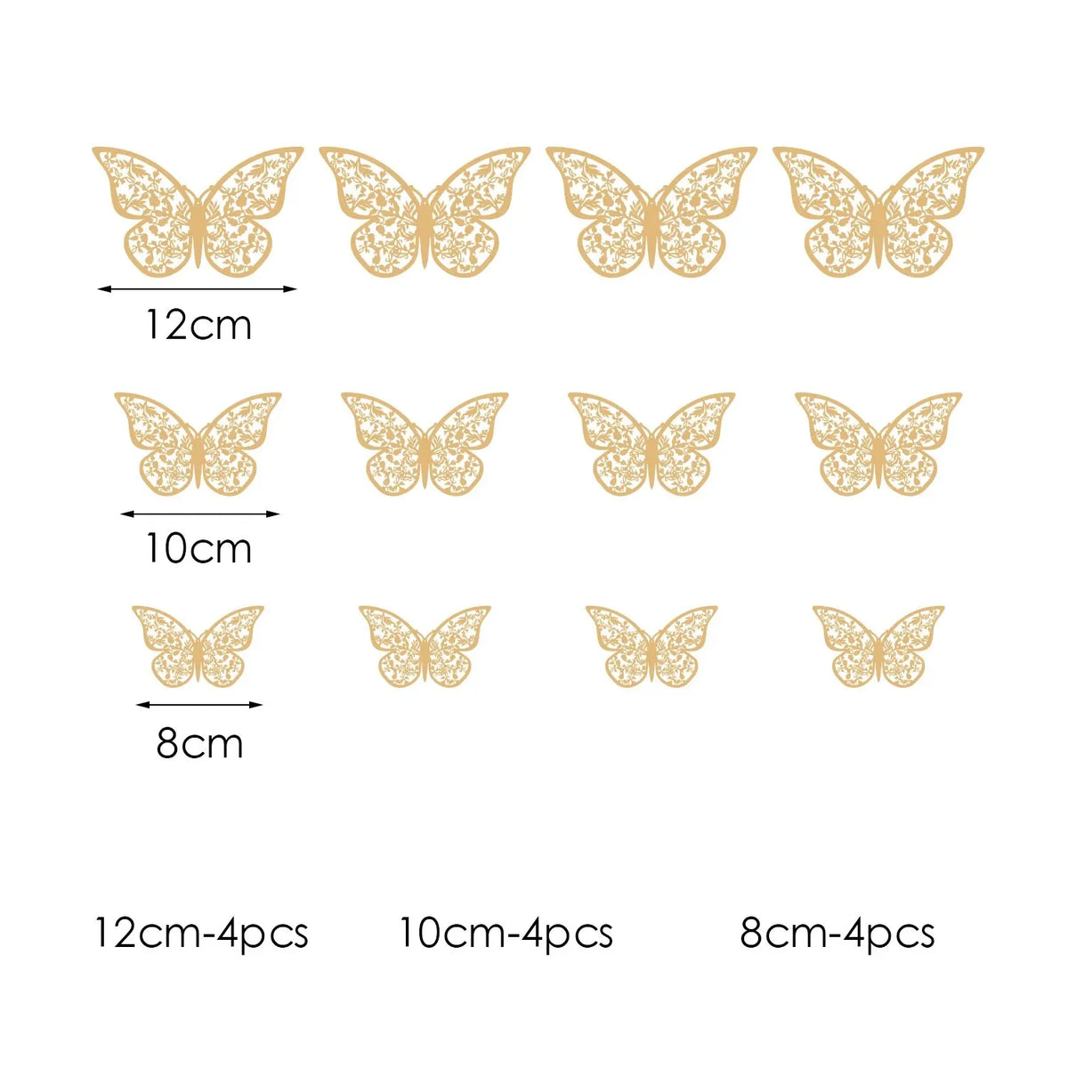 Papillons 3D en papier ajouré, lot de 12