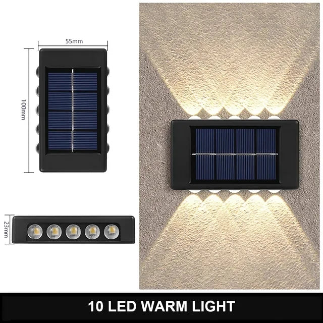 Lampe murale solaire étanche, lumière chaude haut et bas