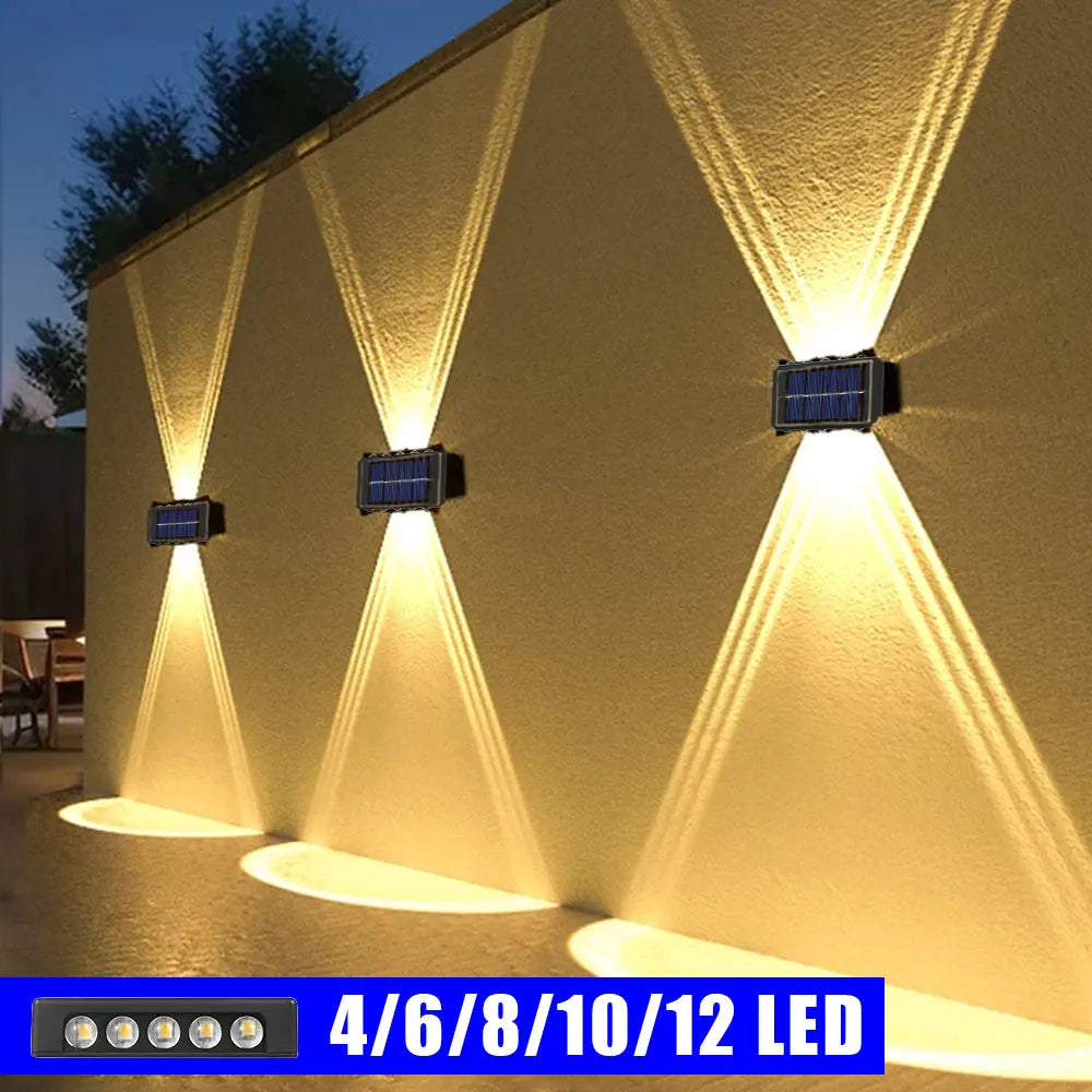 Lampe murale solaire étanche, lumière chaude haut et bas
