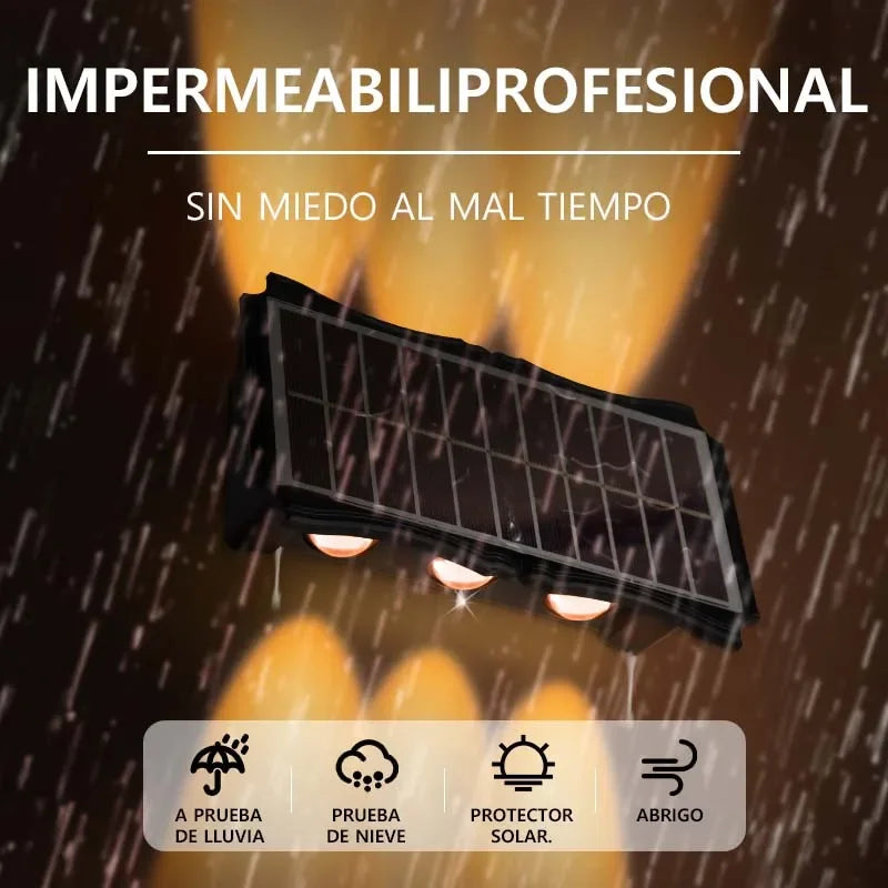 Lampe murale solaire étanche, lumière chaude haut et bas