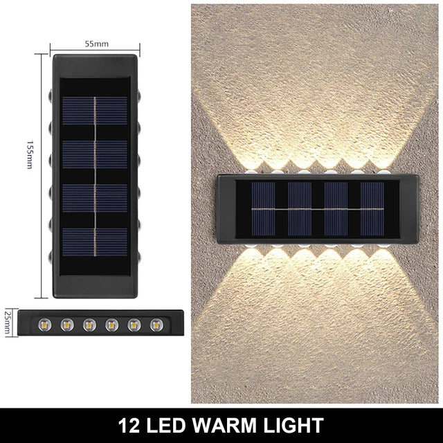 Lampe murale solaire étanche, lumière chaude haut et bas