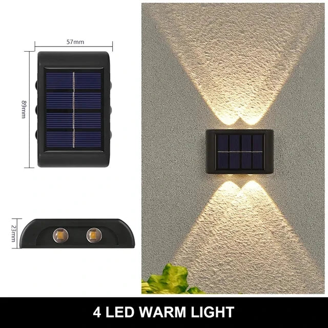 Lampe murale solaire étanche, lumière chaude haut et bas