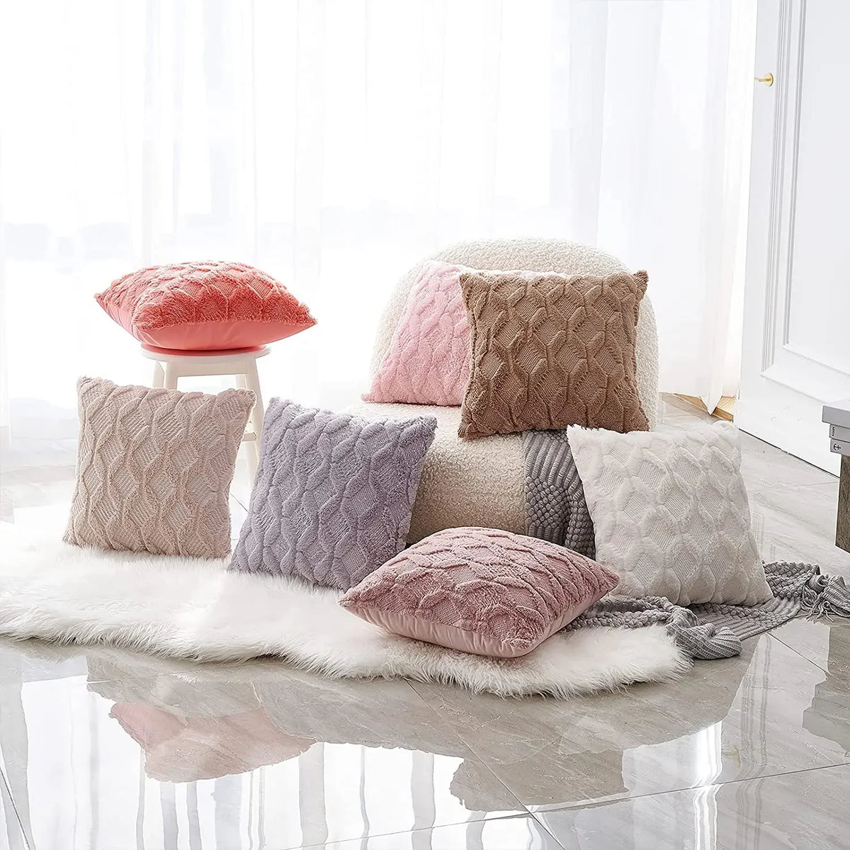 Housse de coussin en peluche douce et moelleuse