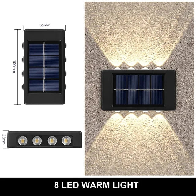 Lampe murale solaire étanche, lumière chaude haut et bas