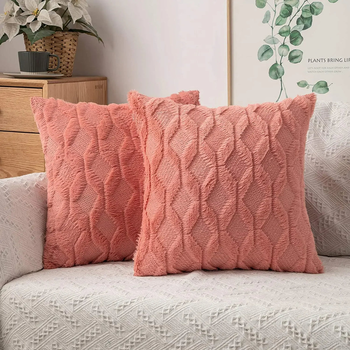 Housse de coussin en peluche douce et moelleuse